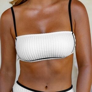 Cupshe X Jojo Fletcher Cream Textured Bandeau Bikini Swim Top Size M